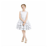 Silver Satin Ruffle Party Dress