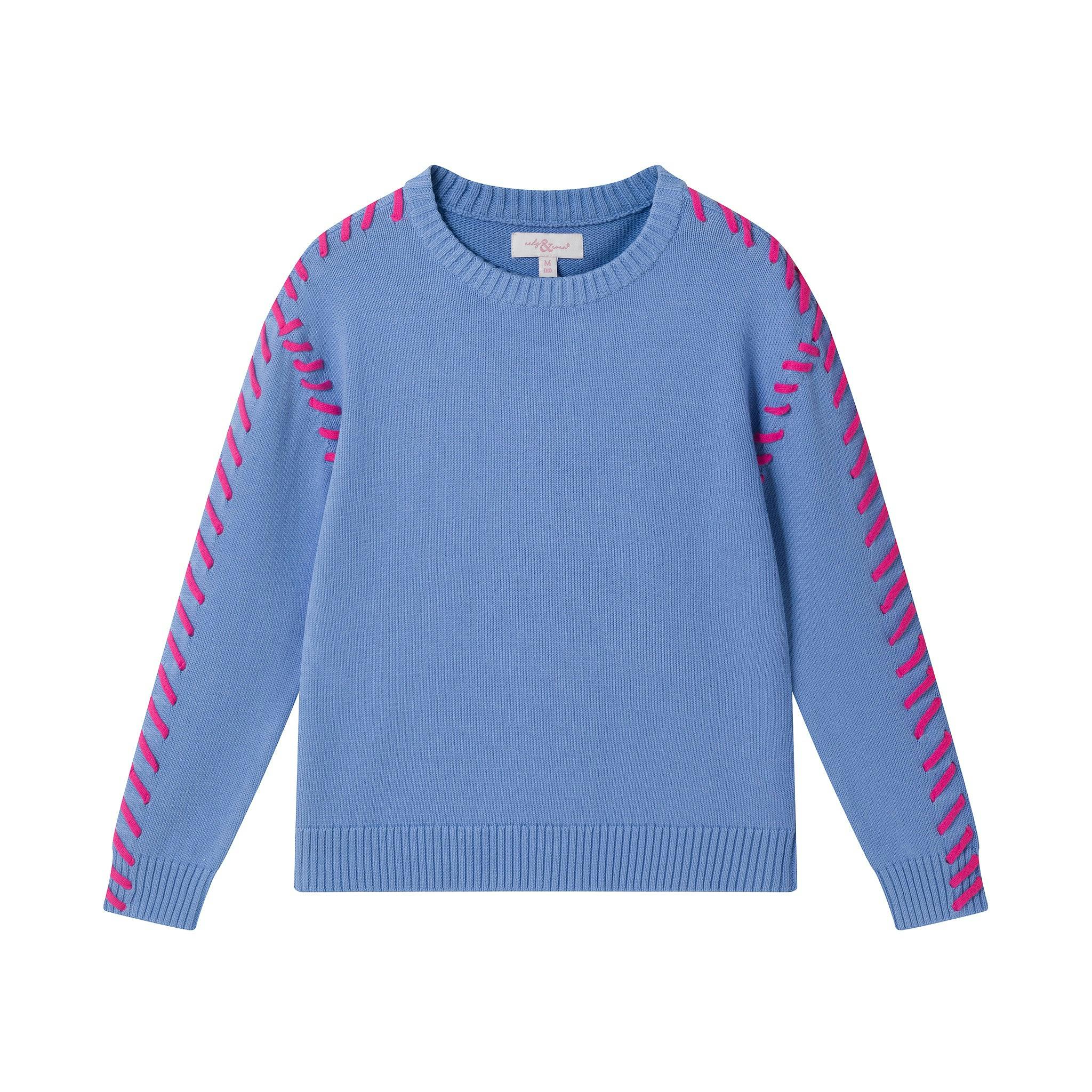 Tween (7-18) Girls Sweater | Pink Blanket Stitch