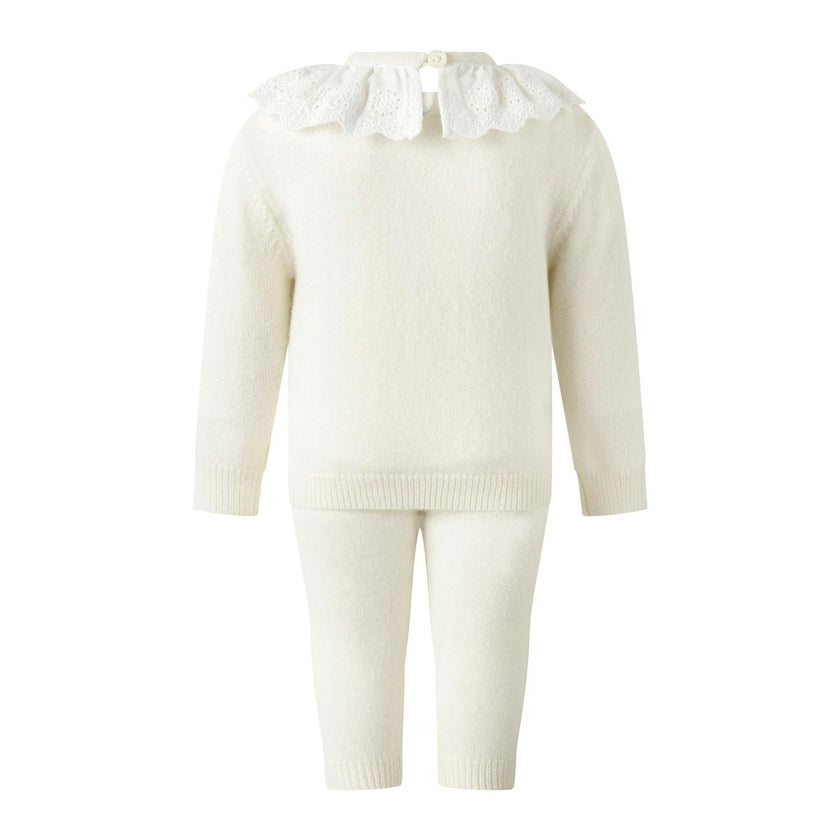 Ivory Cashmere Set with Broderie Collar