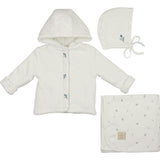 Plush Print Boys' Jacket Layette Set Ivory & Blue