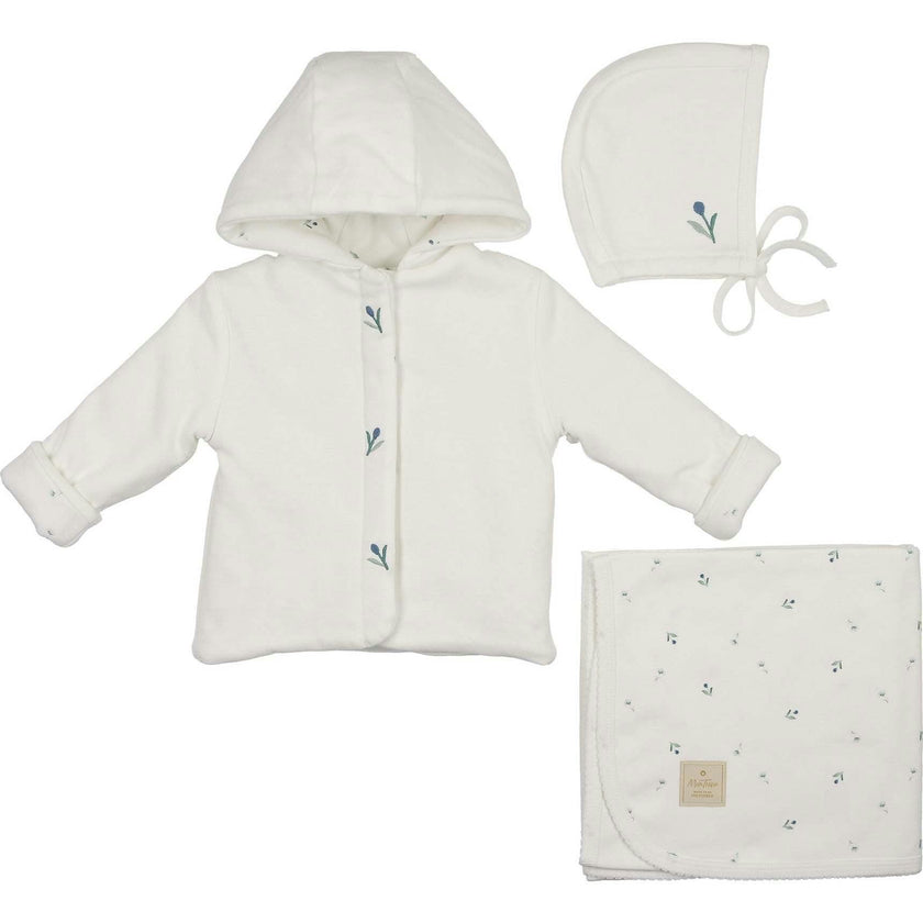 Plush Print Boys' Jacket Layette Set Ivory & Blue