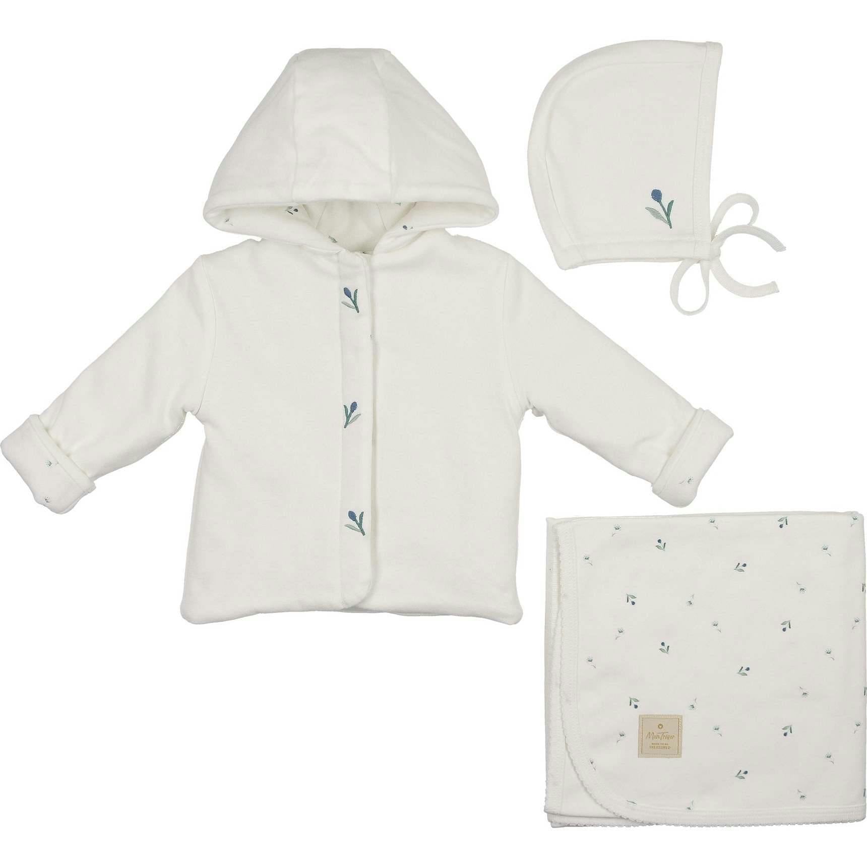 Plush Print Boys' Jacket Layette Set Ivory & Blue