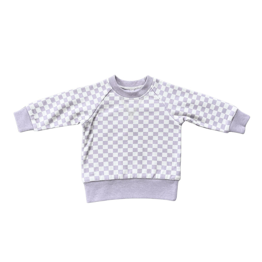 Girls Fleece Sweatshirt in Lavender Cloud Checkered