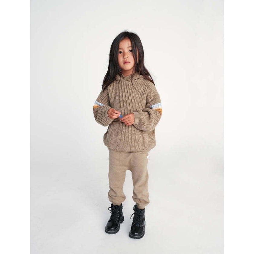 Chunky Ribbed Knit Long Sleeve Front Pocket Boxy Fit Hooded Sweater