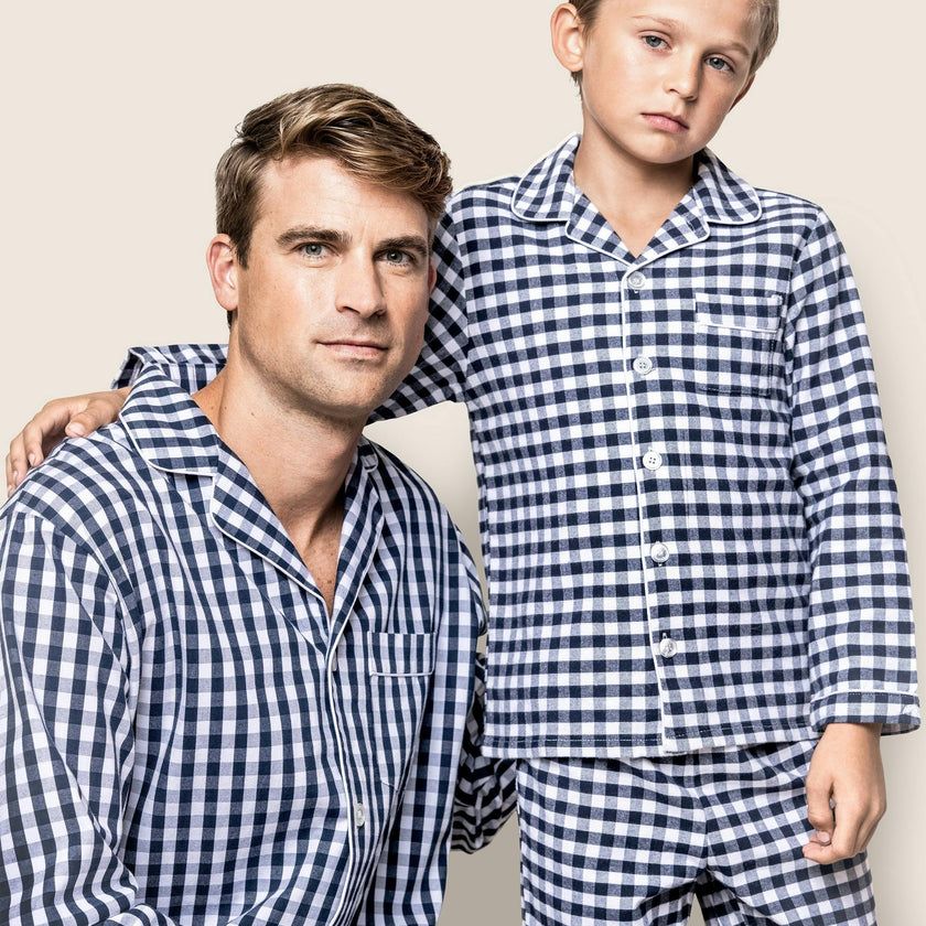 Kid's Twill Pajama Set in Navy Gingham