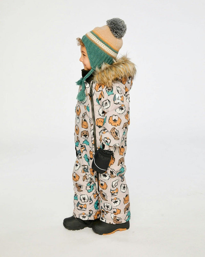 Baby One Piece Snowsuit Adapted For Car Seats Beige Dog Print