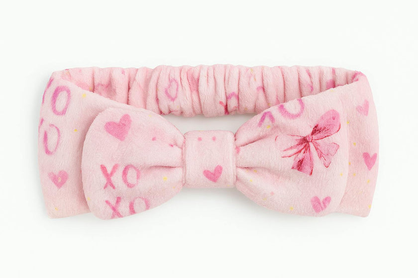 Plush Bow Print Spa Headband with Bow