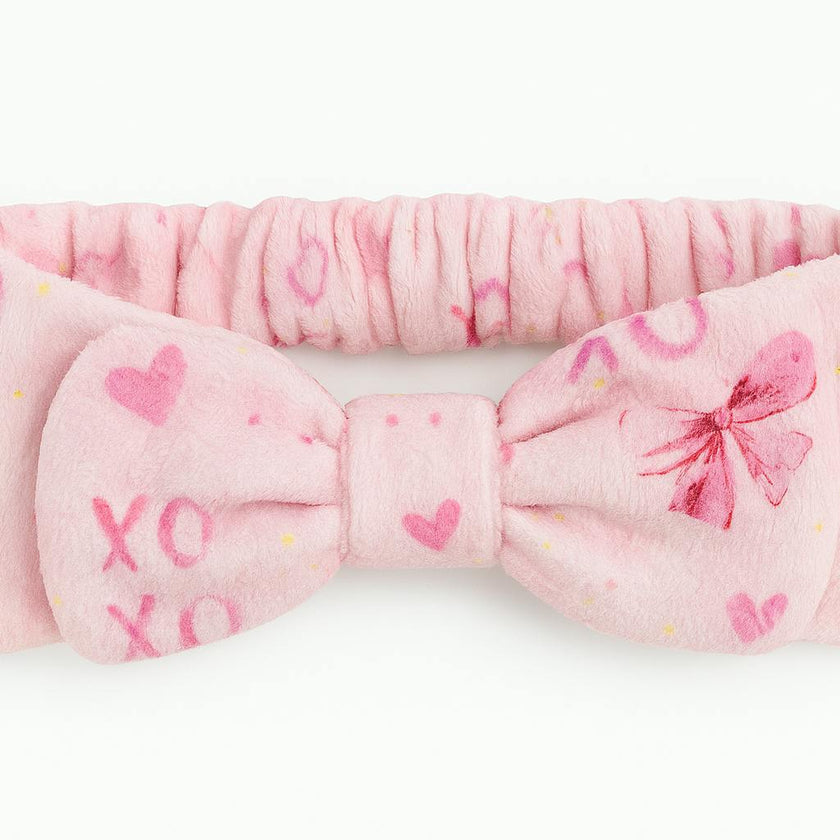Plush Bow Print Spa Headband with Bow