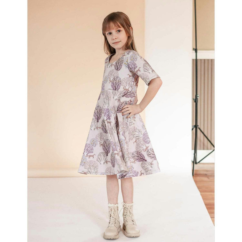 Reese Print Round Neck Elbow Sleeve Twirl Dress
