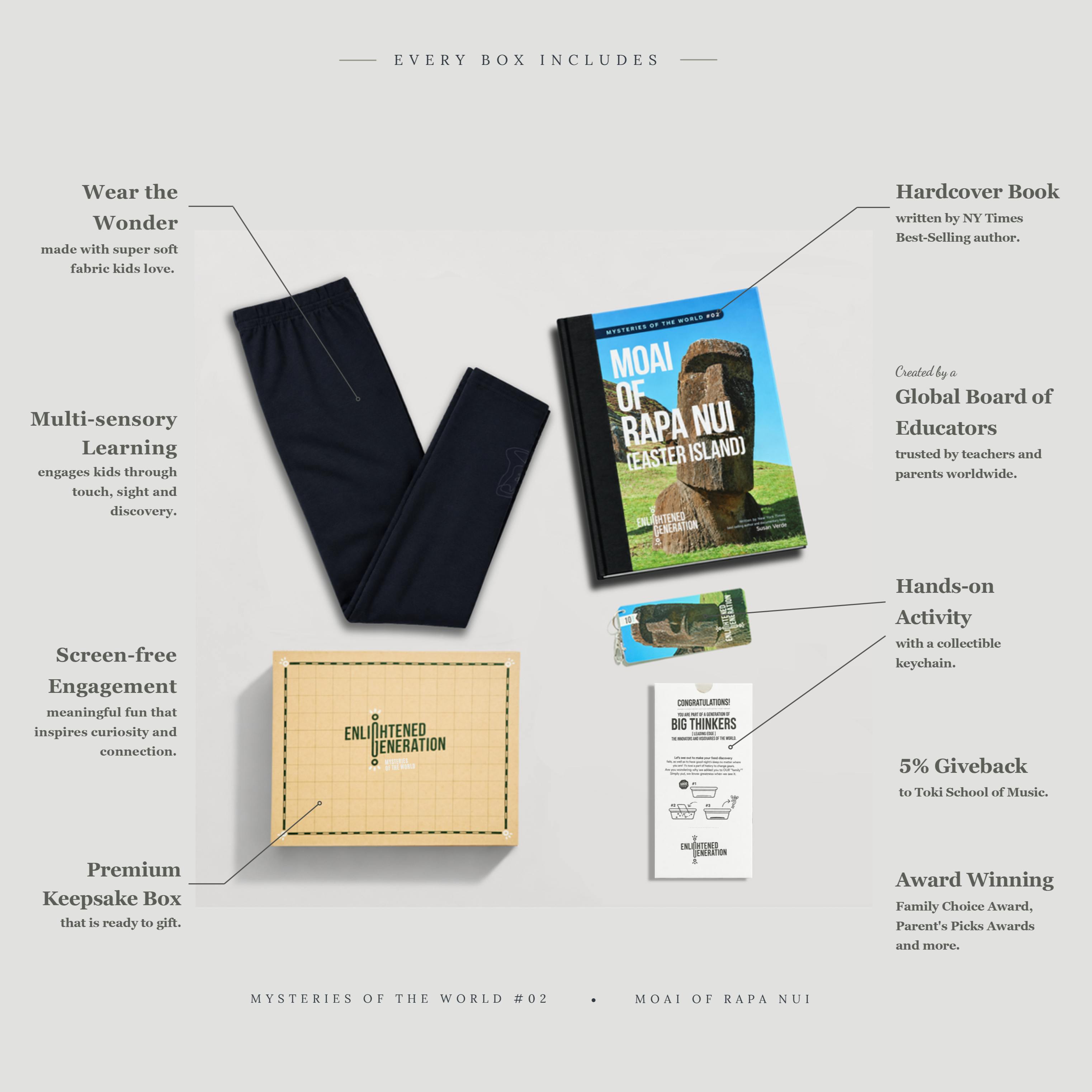 Moai Gift Box with Mystery Dot Kids Leggings, Book, and Activities