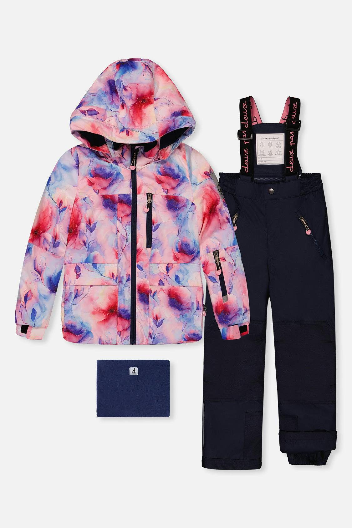 Two Piece Play Snowsuit Mauve Watercolor Floral Print With Navy Pants