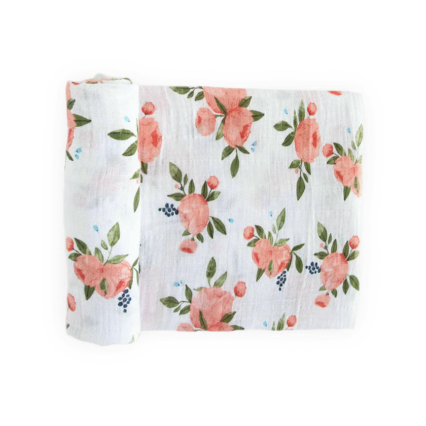 Cotton Muslin Swaddle Blanket - Watercolor Roses
