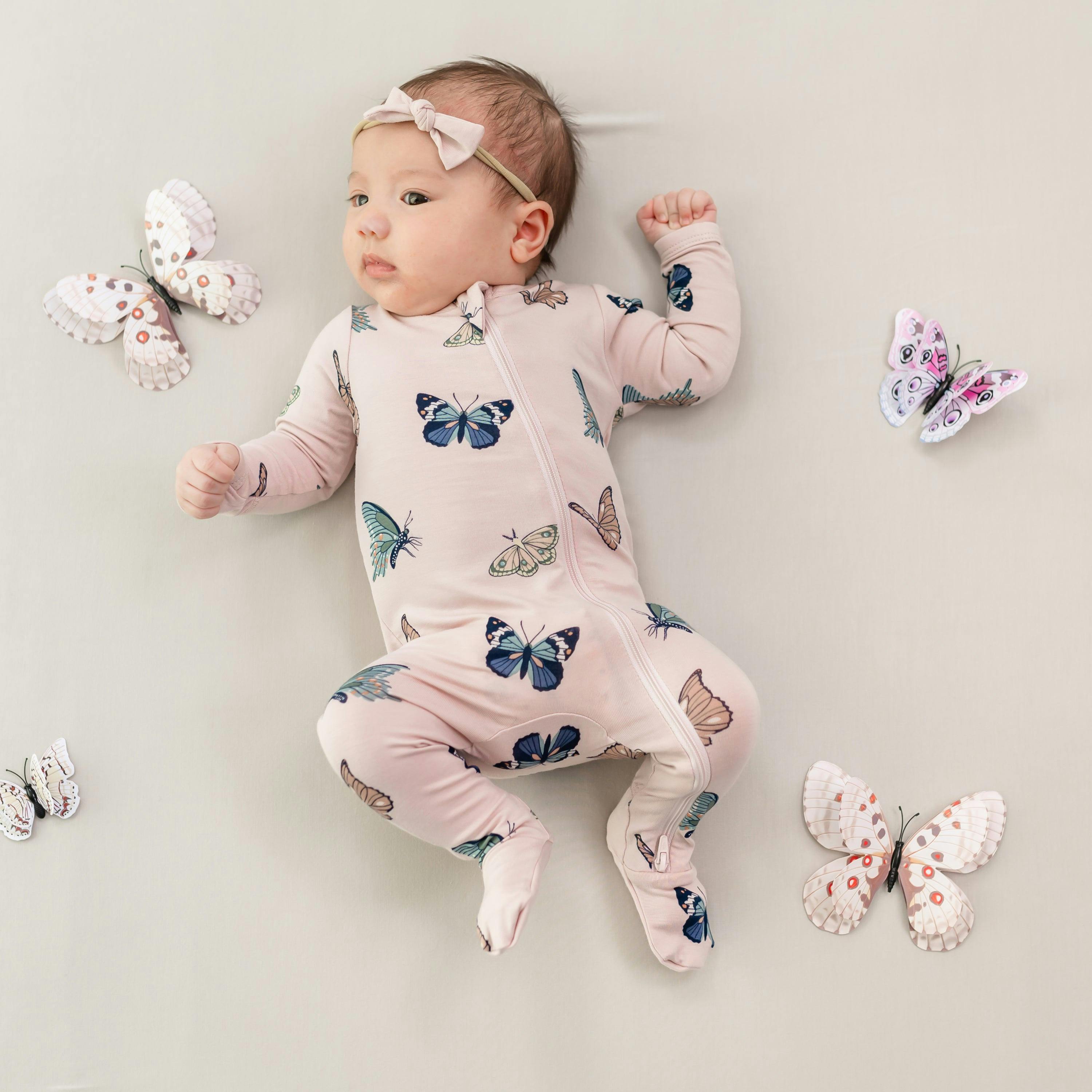 Zippered Footie in Blush Butterfly
