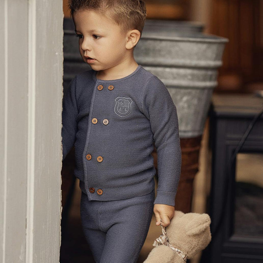 Crest Knitted 2Pc Set Dark Blue Grey