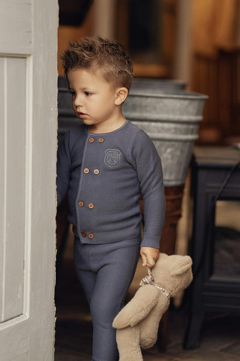 Crest Knitted Double-Breasted Button Front Top and Pants Two Piece Set