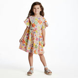 Girls Printed Rib Dress | Multicolor Floral
