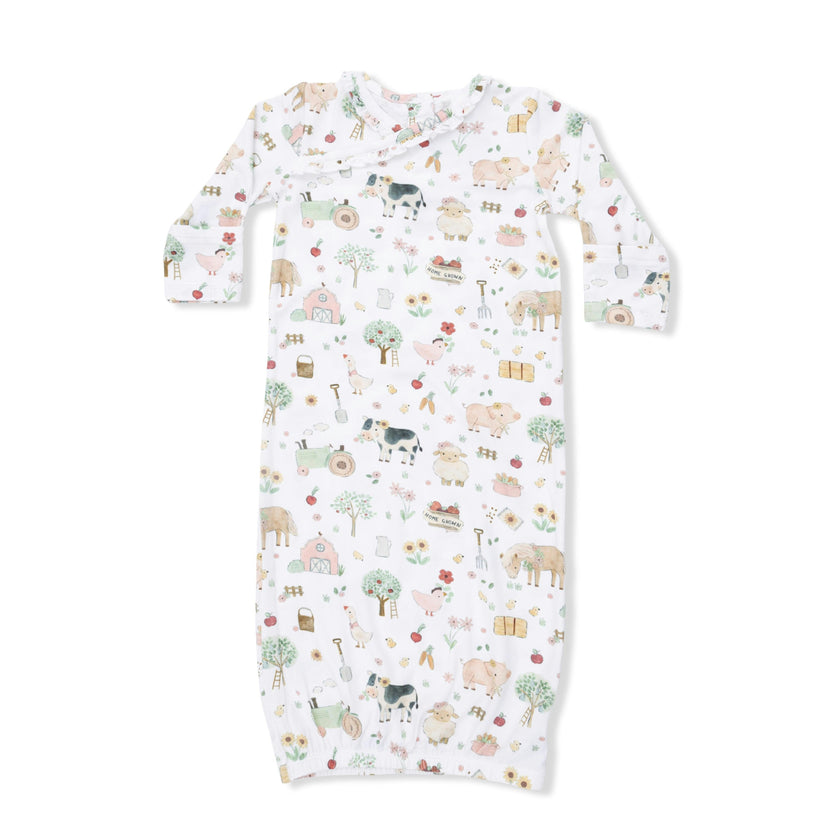 Cute Farm Animals Pink - Kimono Gown & Ruffle Knotted Hat