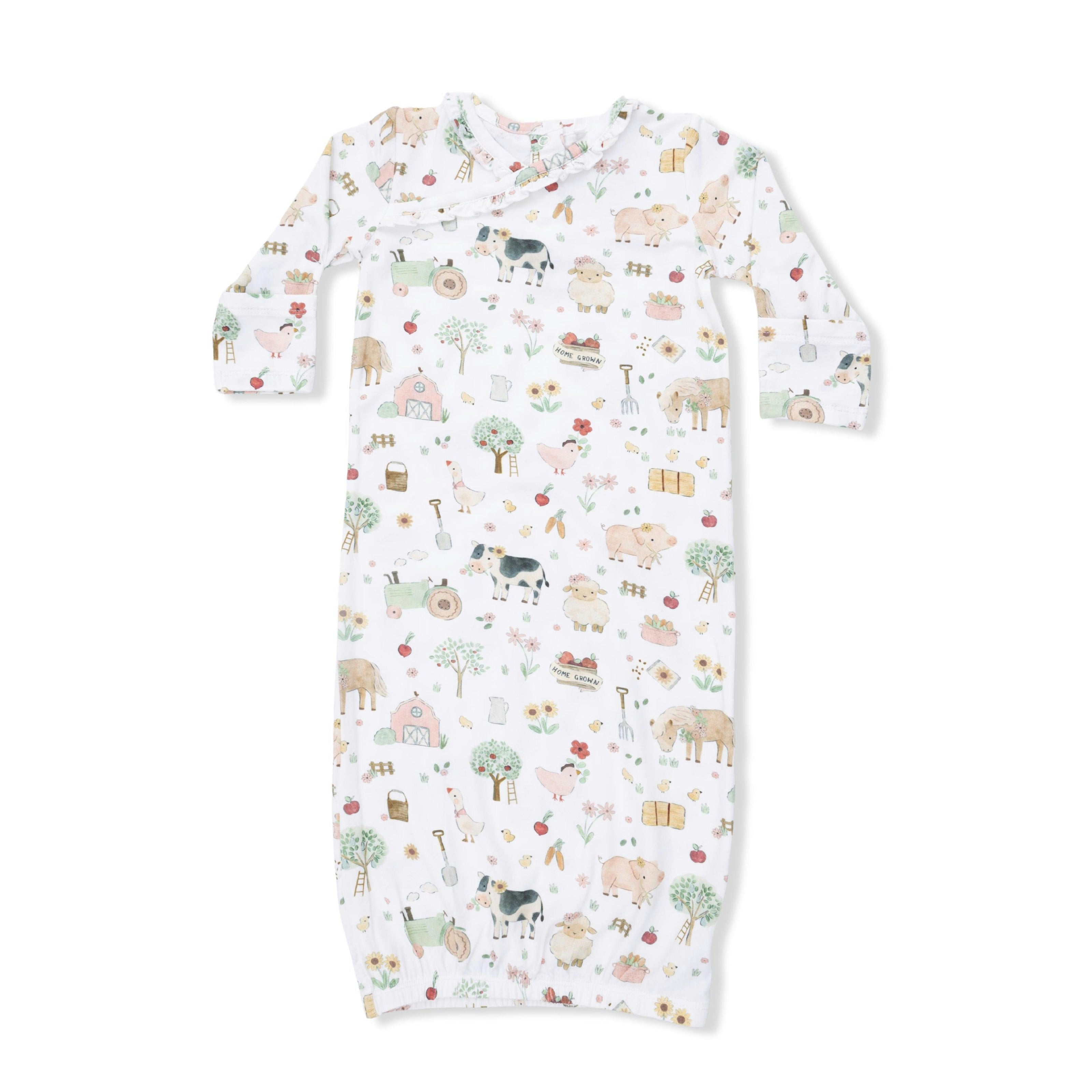 Cute Farm Animals Pink - Kimono Gown & Ruffle Knotted Hat