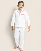 Kid's Twill Pajama Set in White with Red Piping