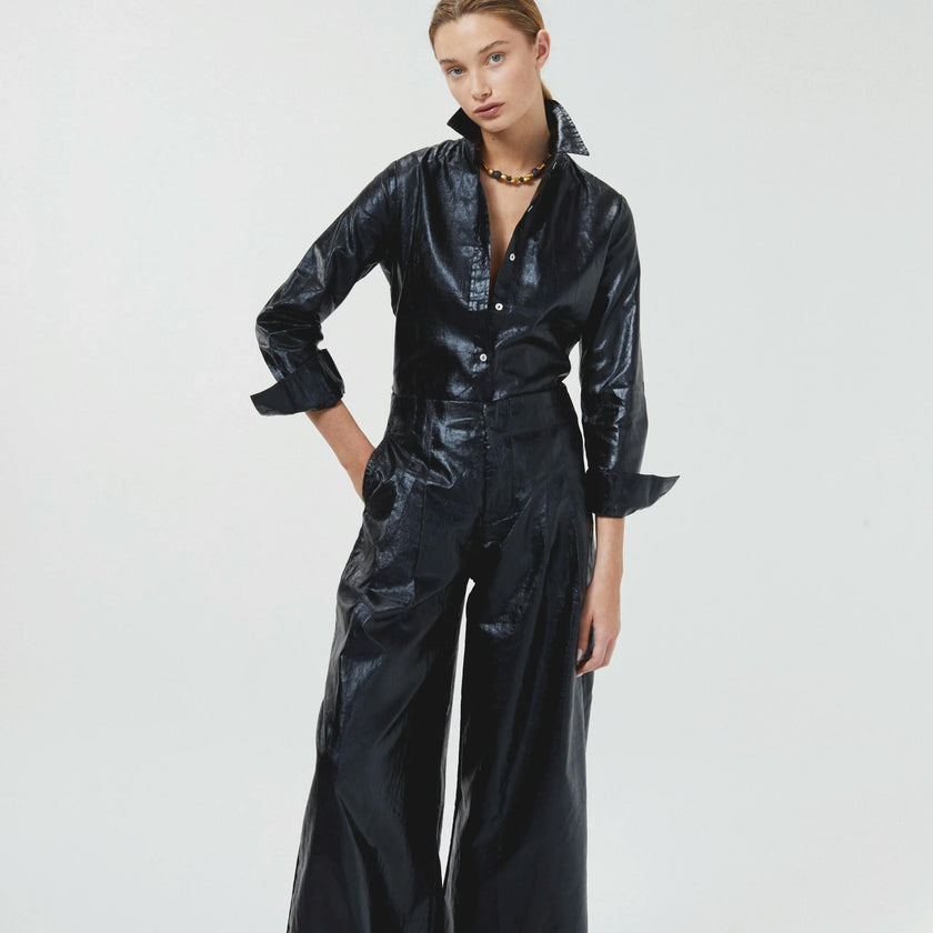 Culotte Metallic Linen Pants - Black