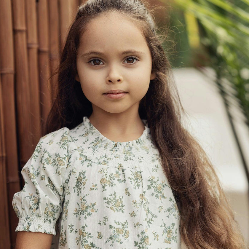 Smocked Floral Short Sleeve Dress