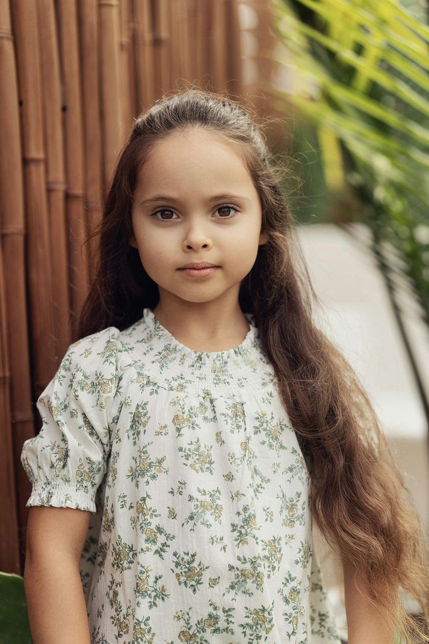 Smocked Floral Short Sleeve Dress