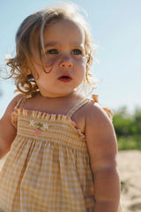 Ruffle Pant Set in Yellow Gingham/Strawberry