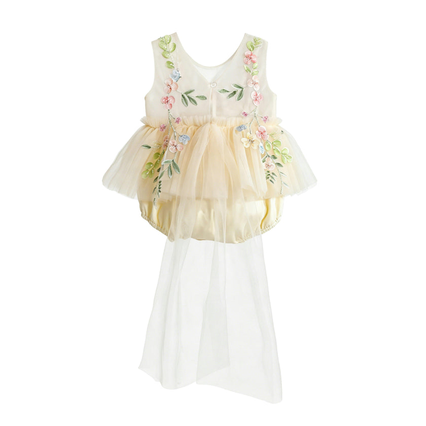 Beige Rosella Floral Tulle Romper