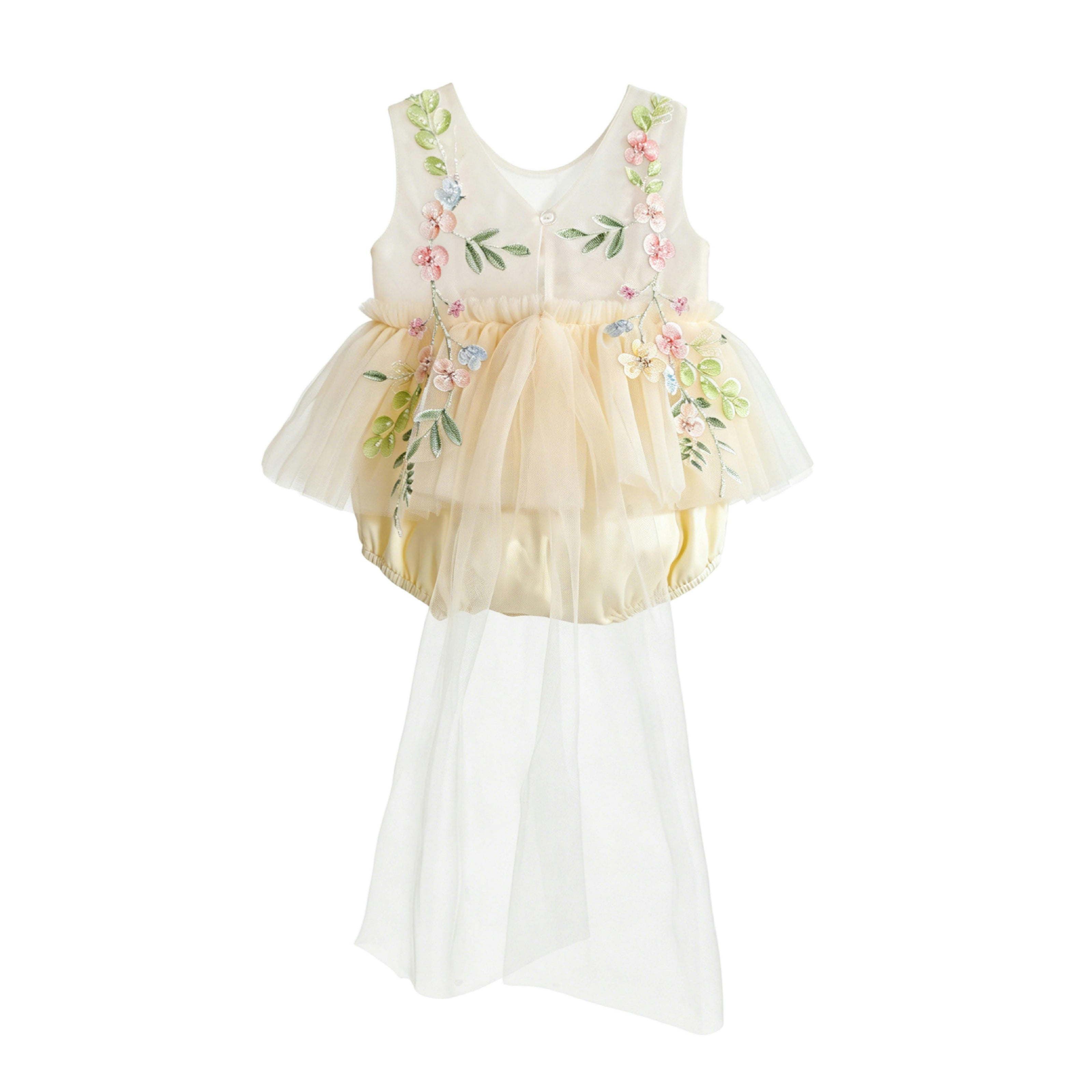 Beige Rosella Floral Tulle Romper
