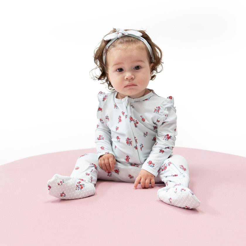 Alyssa Floral - 2 Way Ruffle Sleeve Zipper Footie