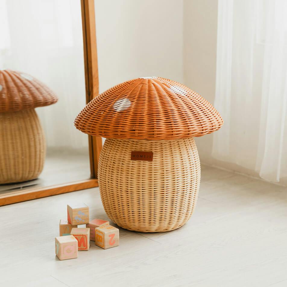 Handcrafted - Mushroom Basket - Rattan Wicker