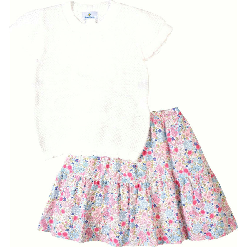 Short Sleeve Sweater with Scallop Edges