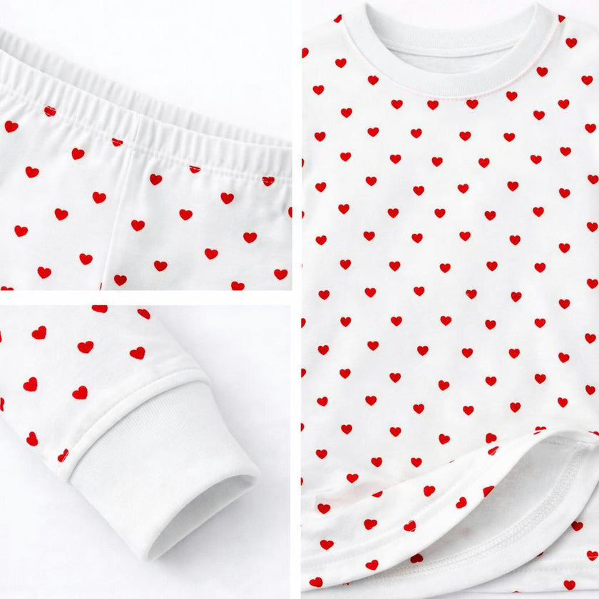 Kids and Toddlers Girls Hearts Shorts Sleeve Snug Fitted Soft Pajamas Set
