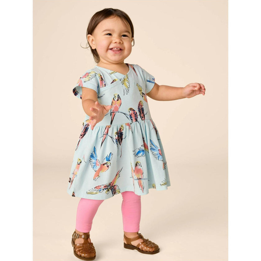 Short Sleeve Wrap Neck Dress, Blue