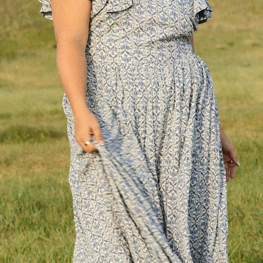 Trixie Dress in Blue Moroccan Tile