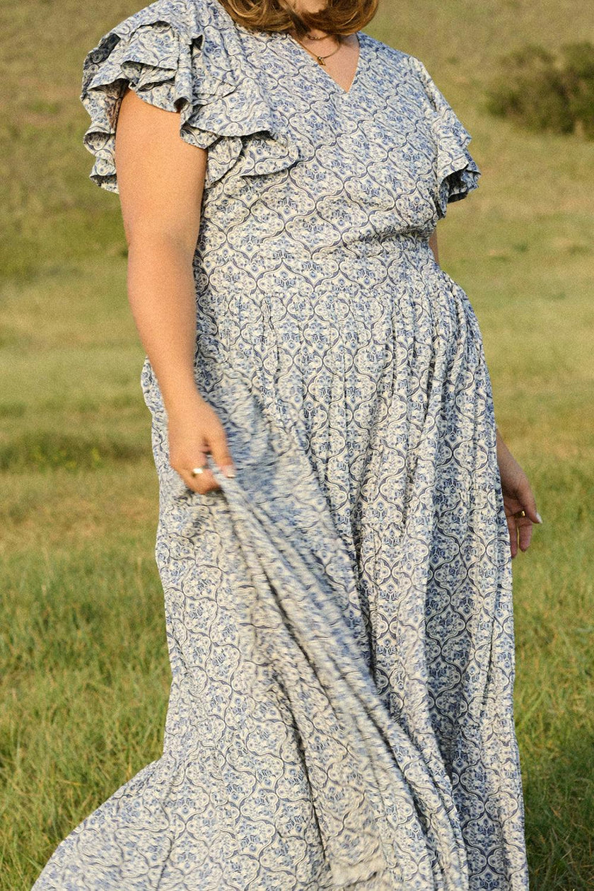 Trixie Dress in Blue Moroccan Tile