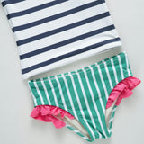 Girls Rash Guard Set - Navy Stripe