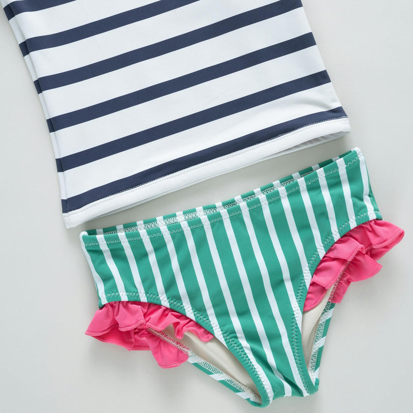 Girls Rash Guard Set - Navy Stripe