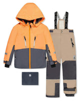Two Piece Teknik Snowsuit Bright Orange Grey And Taupe