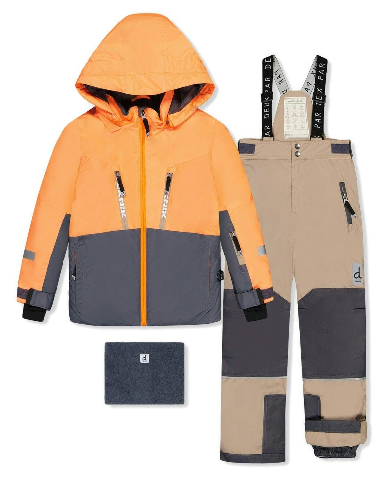 Two Piece Teknik Snowsuit Bright Orange Grey And Taupe