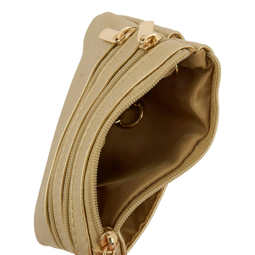 Packed Party Mini Gold Metallic Leatherette Clip and Zip Wallet - Three-Compartment Mini Wallet with Gold Clip for Phone Chains and Keyrings, 4.25x3.5 Inch