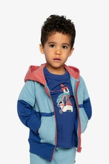 Full Zip Hooded Fleece Jacket Blue, Turquoise And Orange