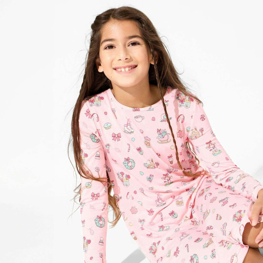 Candy Cane Lane Bamboo Girls' Long Sleeve Dress