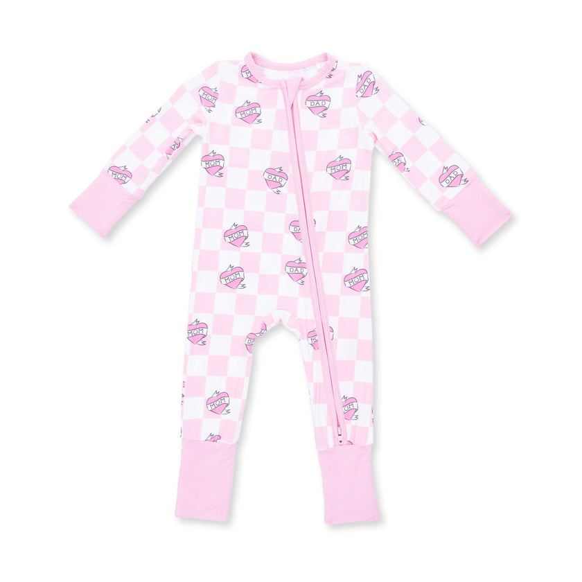 Heart Tattoo Check Pink - Convertible Romper