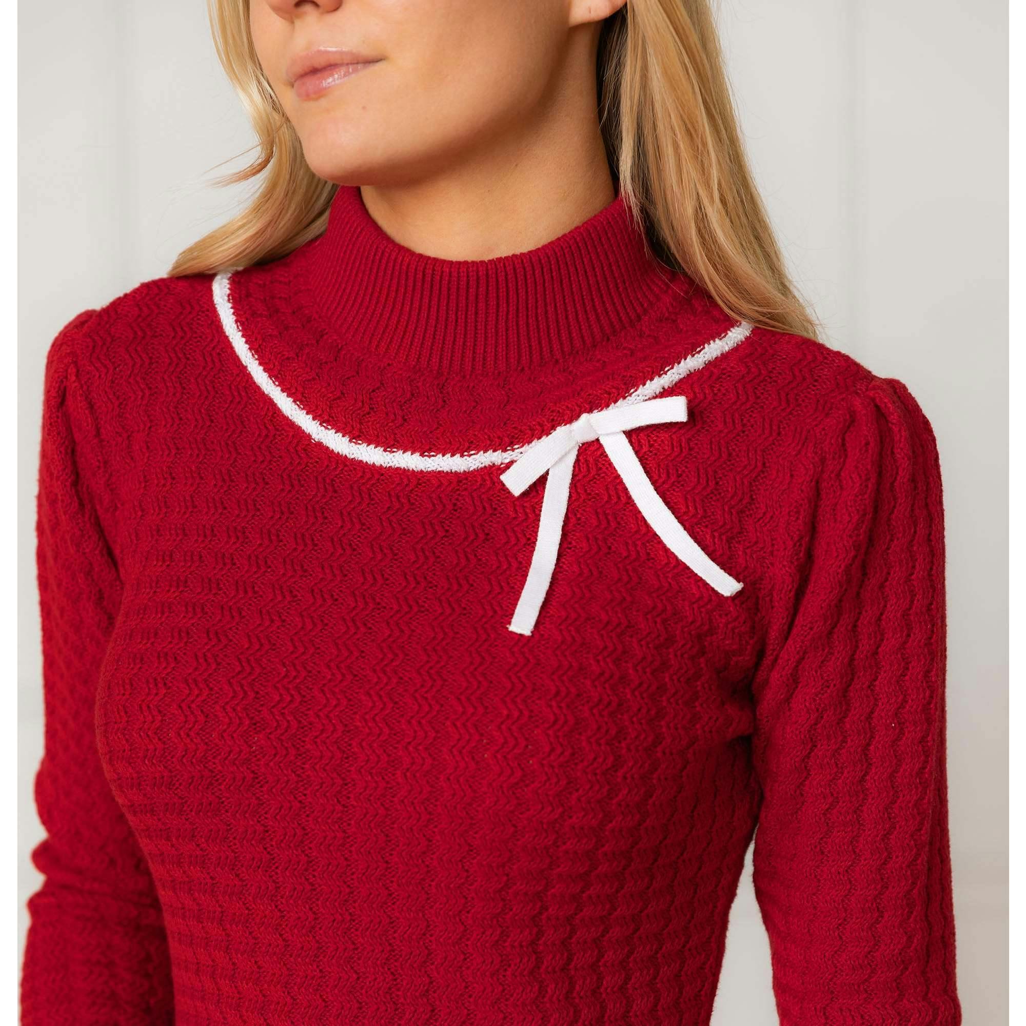 Organic Mock Neck Cable Sweater Dress, Red