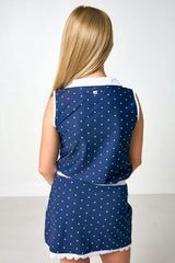 navy polka dot girly girl tank