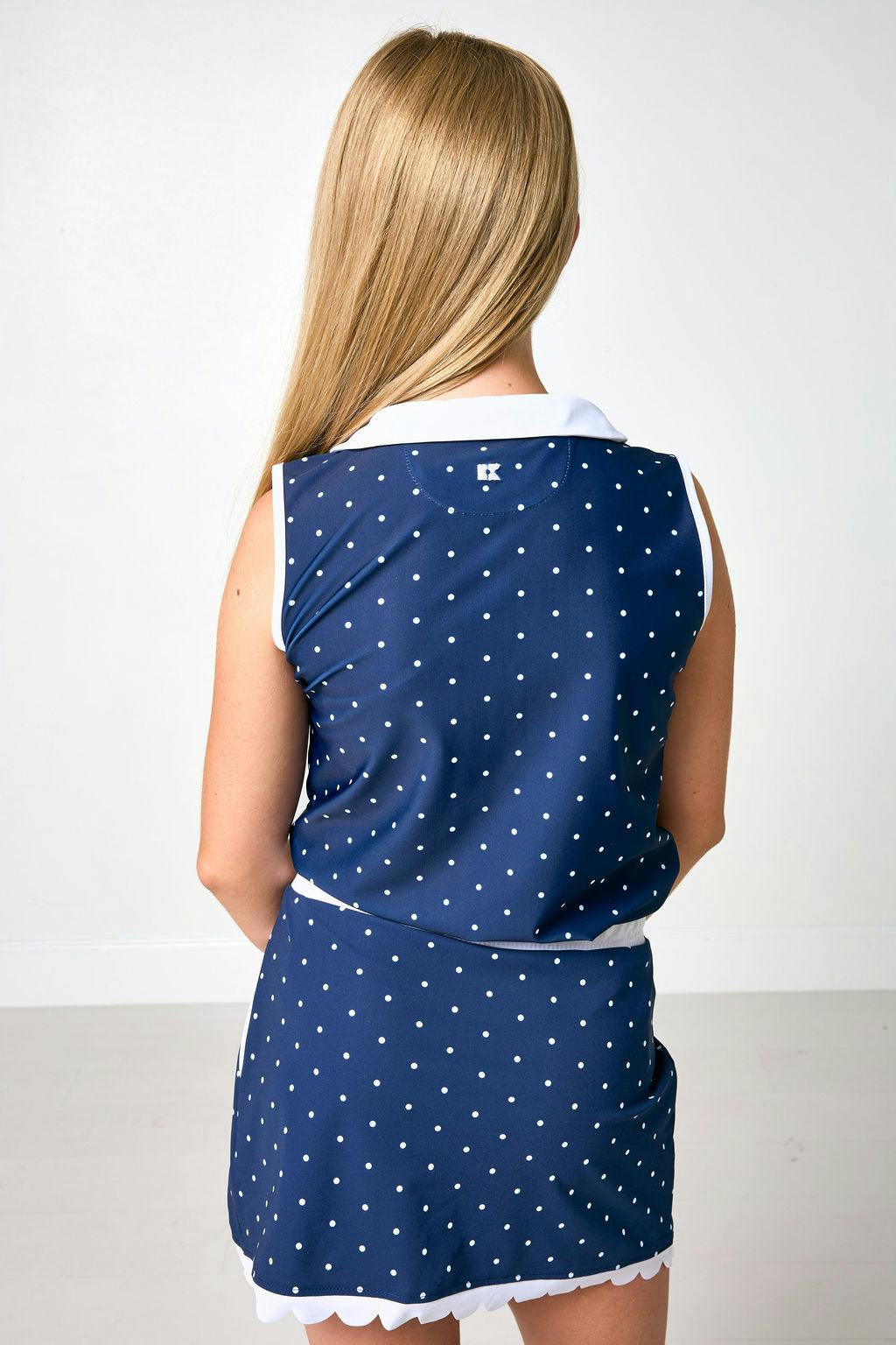 navy polka dot girly girl tank