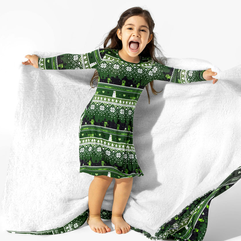Minecraft: Creeper Holiday Bamboo Girls' Long Sleeve Dress
