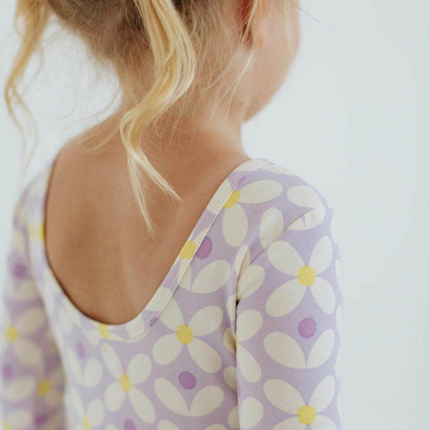 3/4 Sleeve Twirl Dress in Pale Purple Petals