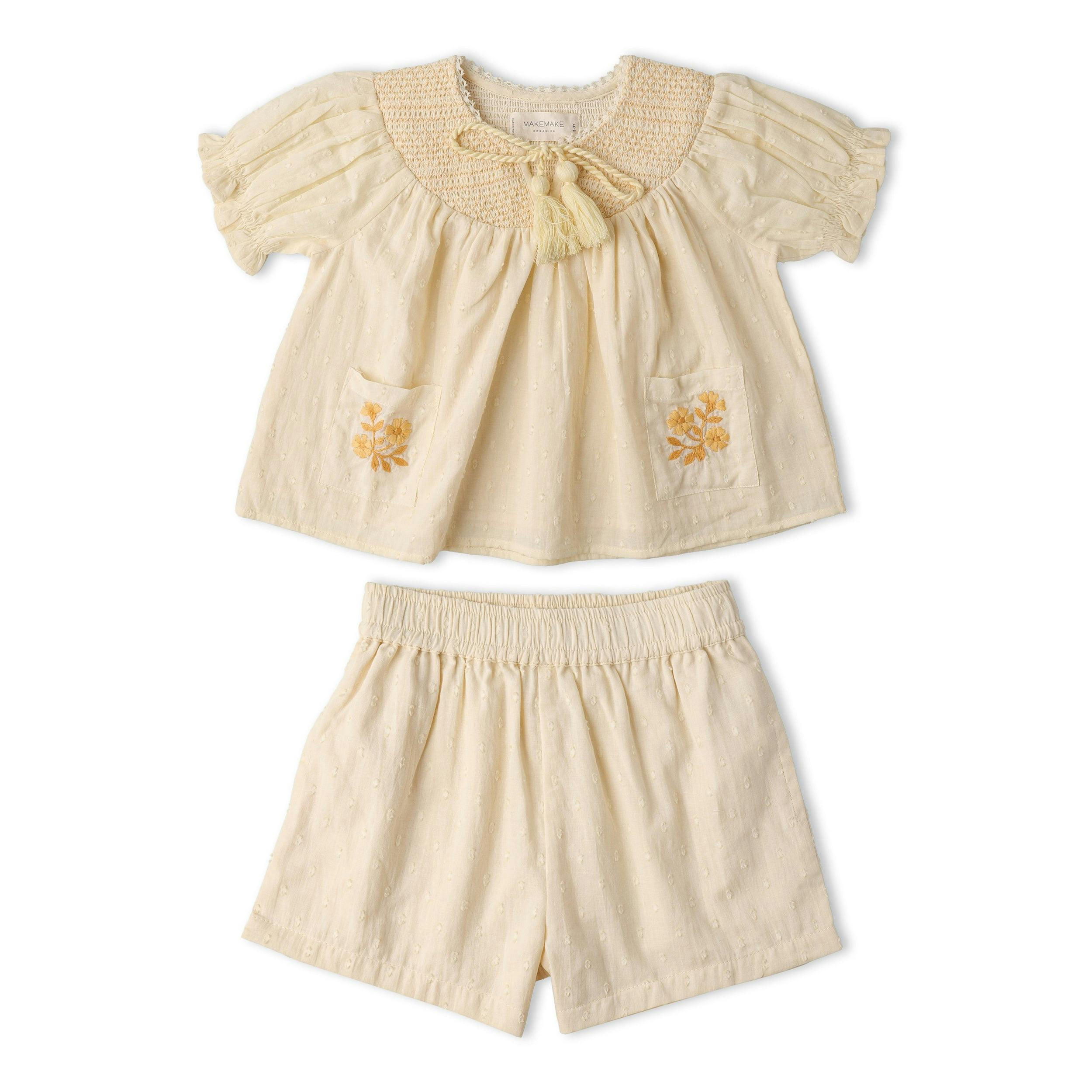 Organic Smocked Top & Shorts Set - Butter Yellow
